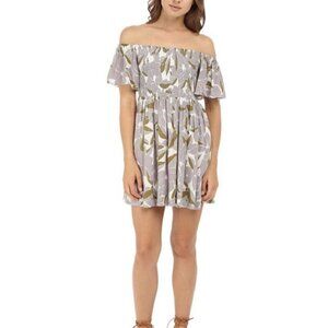 Free People Neutral Floral Louise Off the Shoulder Mini Dress